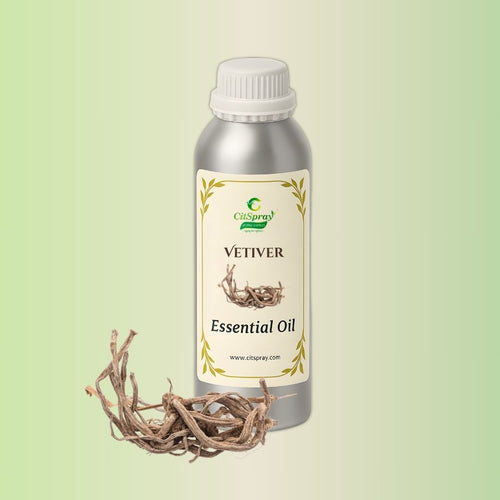 Vetiver Essential Oil in aluminum bottle. Vetiveria zizanioides.